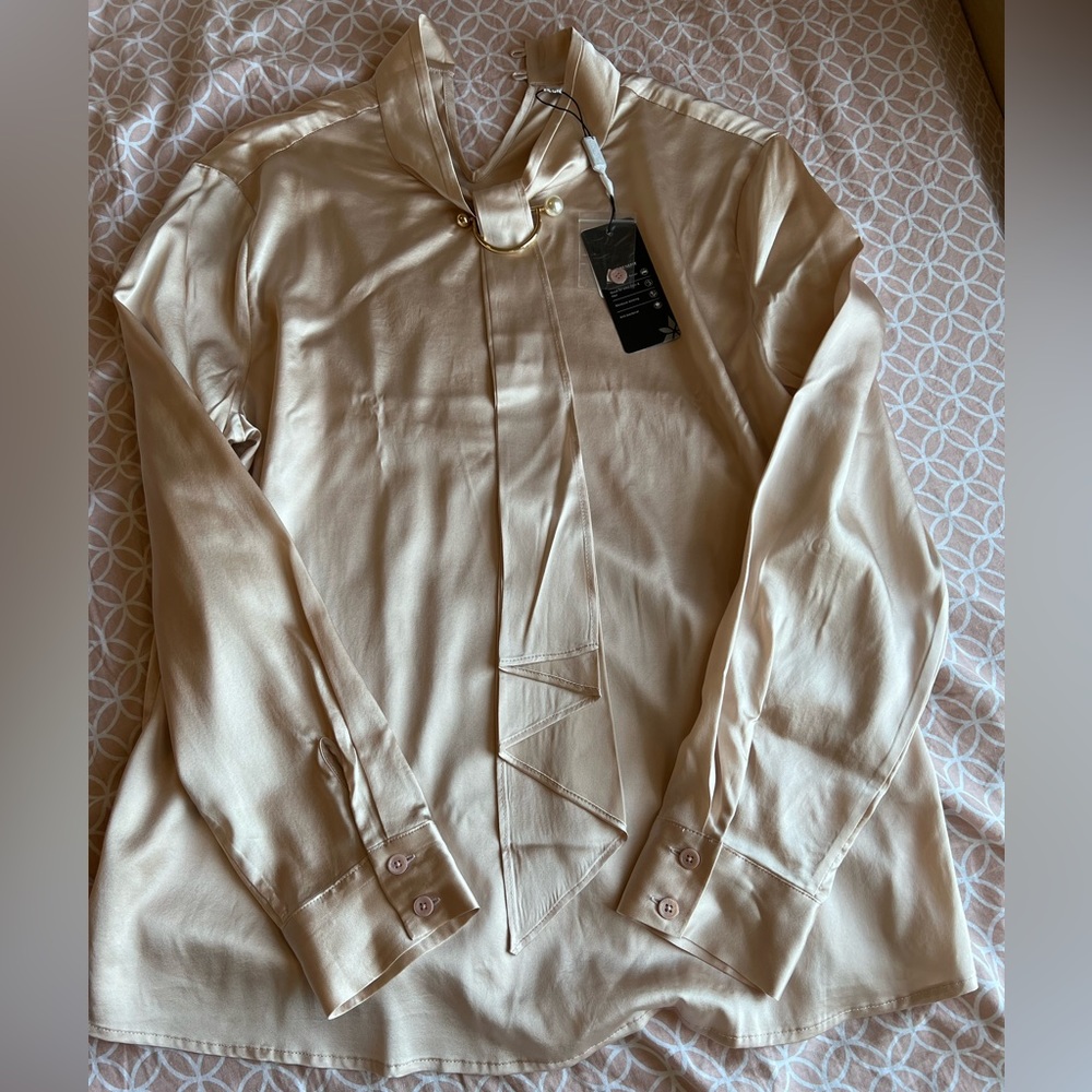 Feminine Stand Collar 100% Silk Blouse (PALE PINK COLOR)